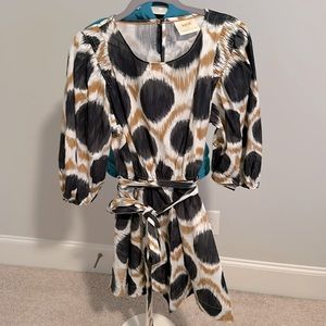 Anthropologie Black, White & Brown Printed Midi Dress